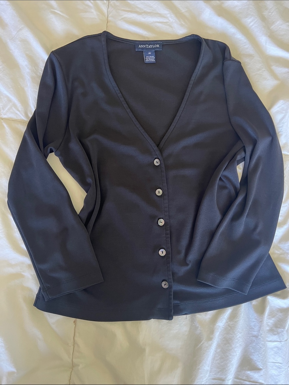Ann Taylor Black Button-Down rayon Shirt